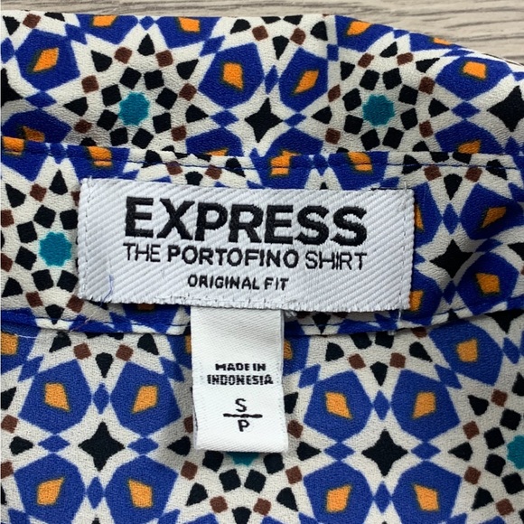 Express The Portofino Original Fit Geometric Print Button Front Blouse - Picture 7 of 12